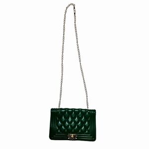 Green Shoulder Bag with Metal Chain  Strap